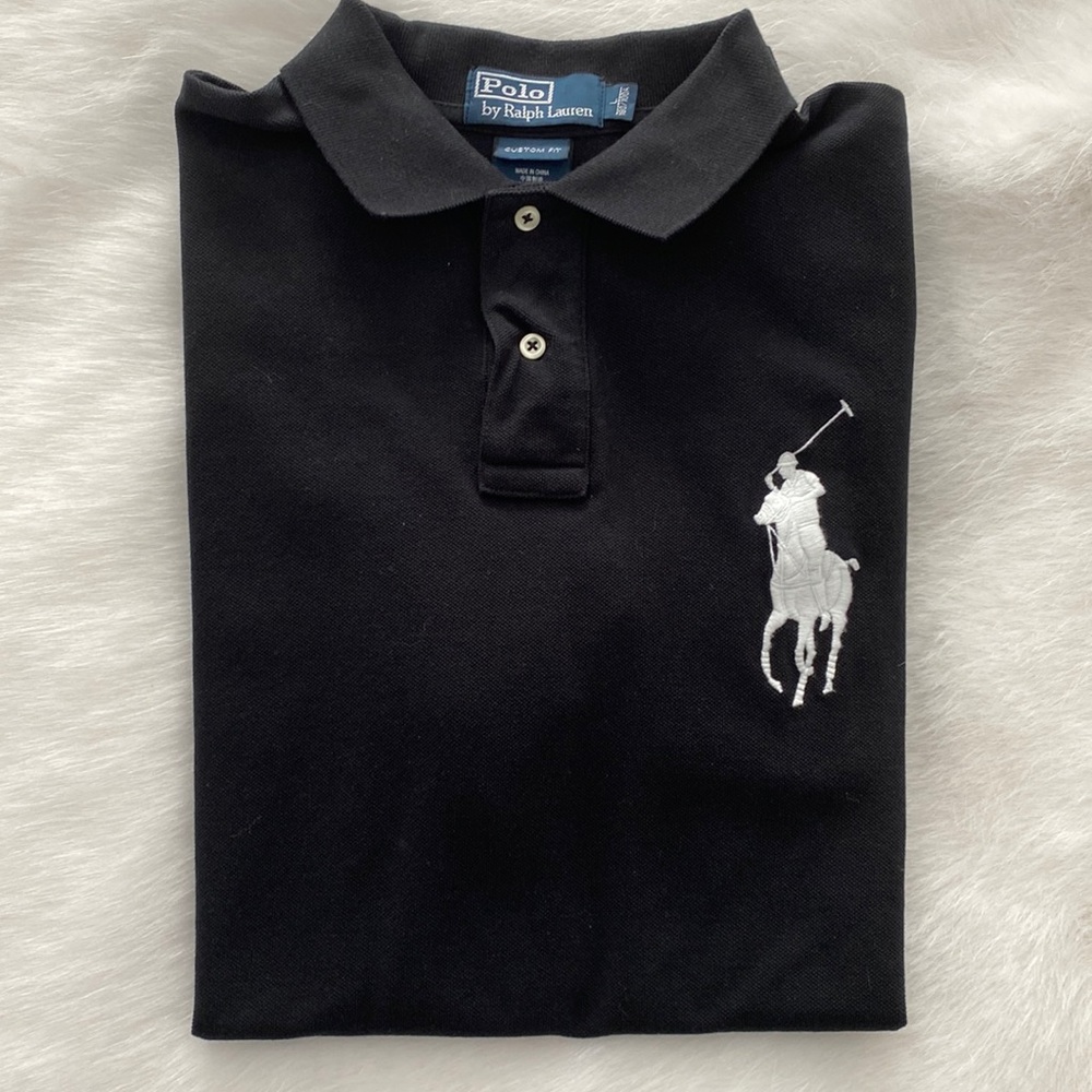 Black polo with white embroidery